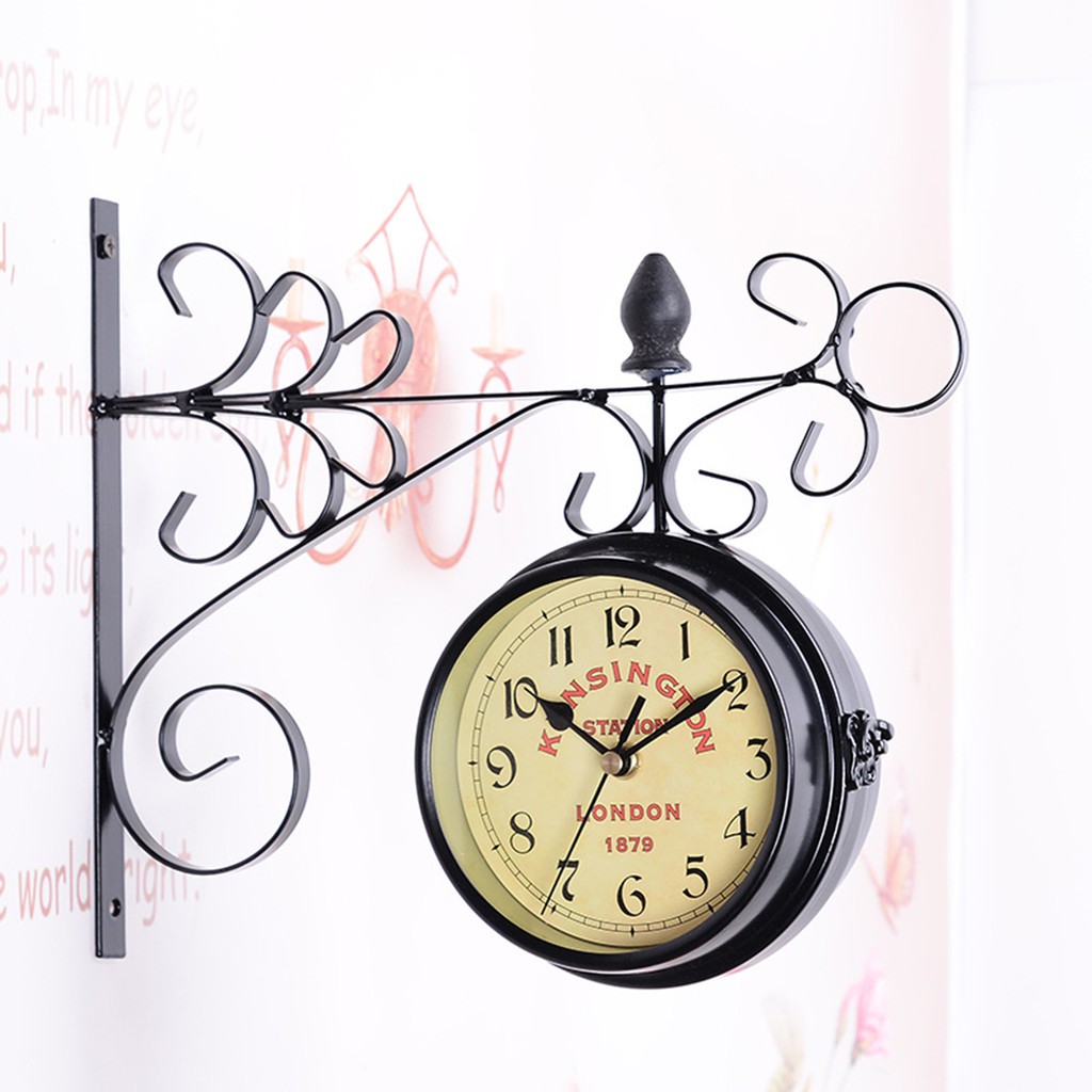 Double Sided Iron Wall Clock Scroll Train Station Two Faces Vintage Inspired Shopee Malaysia