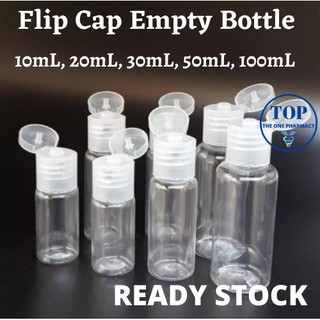[READY STOCK] Flip Cap 10mL /20mL /30mL /50mL /100ml Empty PET Plastic Transparent Bottles Travel Size