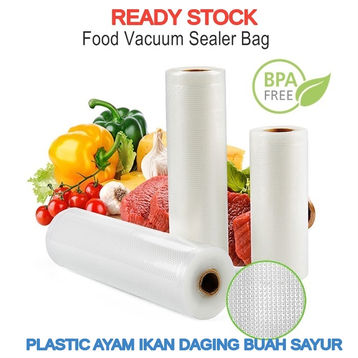 Vacuum Bag Food Sealer Plastic Seal Storage Roll Plastik Makanan Tahan Lama Ayam Buah Daging Ikan Sayur