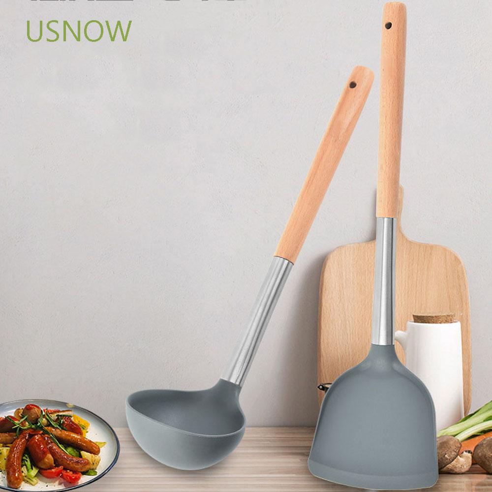 USNOW Heat Resistant Spoon Non-Stick Kitchen Gadget Spatula Utensils Wooden Handle Turner Silicone Kitchenware For Nonstick Pan Cooking Tools