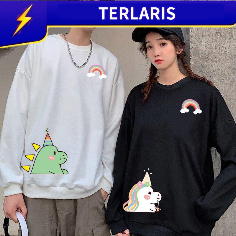 Ready Stock Baju Couple Murah Panjang Baju Sweet Couple Pasangan Warna Yang Sama Memakai Musim Semi Dan Musim Luruh Bahagian Nipis Musim Gugur Versi Pasangan Leher Bulat Sweater Niche Design Sense In