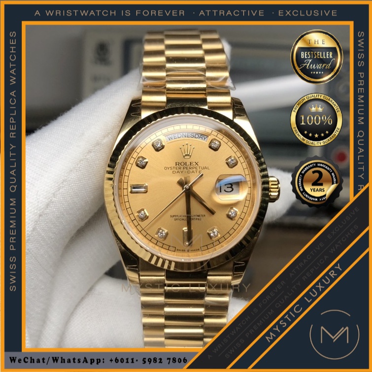 SWISS QUALITY RL ROLEXS DAY-DATE 128235 36MM YG CRYSTAL MARKER DIAL - MYSTIC LUXURY MEN WATCH AUTOMATIC LUXURY