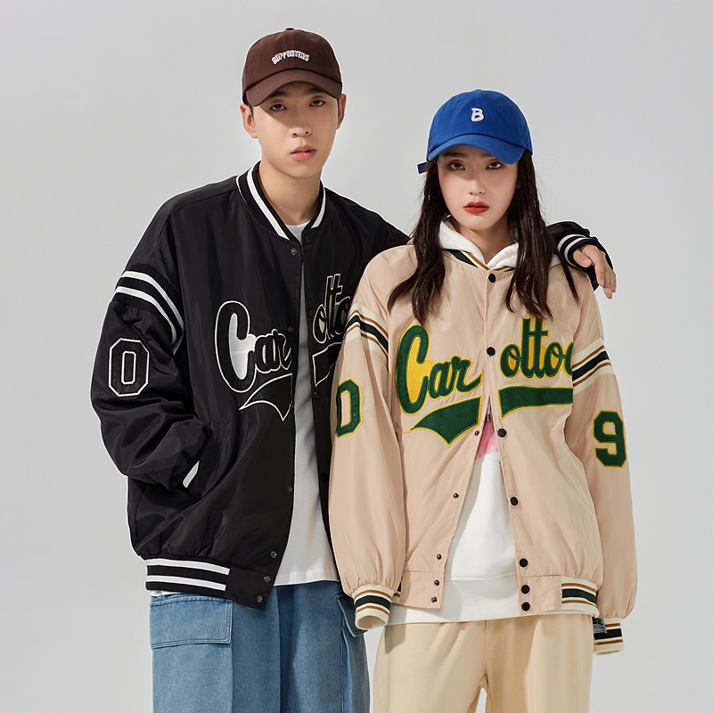 【Yuruma】（Malaysia spot）Unisex Spring and Autumn Men's and Women's Hip-Hop English Alphabet Bomber Jacket Harajuku College Style Baseball Jacket