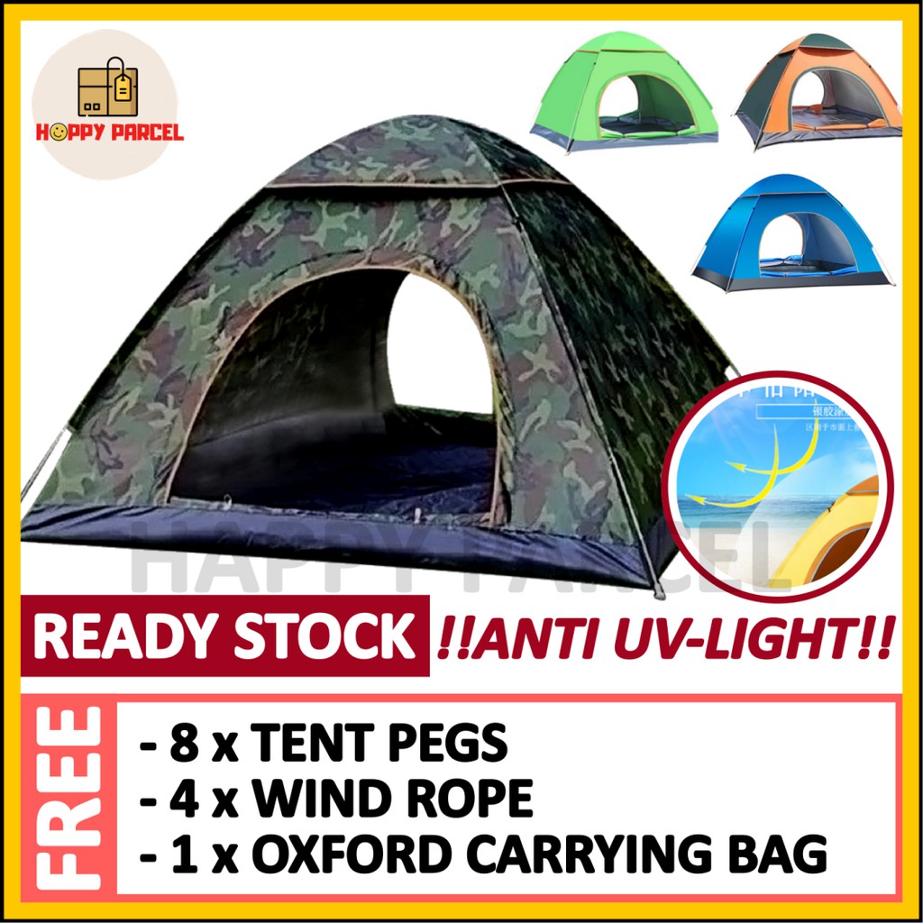Khemah Camping Tent 3/4 Person 2 Sec Pop Up Tent Khemah Tent Camping