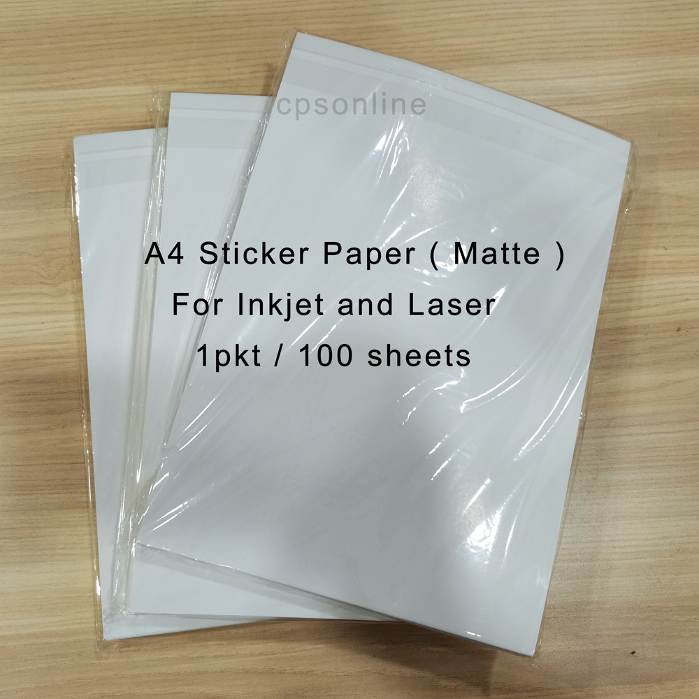 A4 Sticker Paper Matte for Inkjet & Laser Printing 100 sheets (100