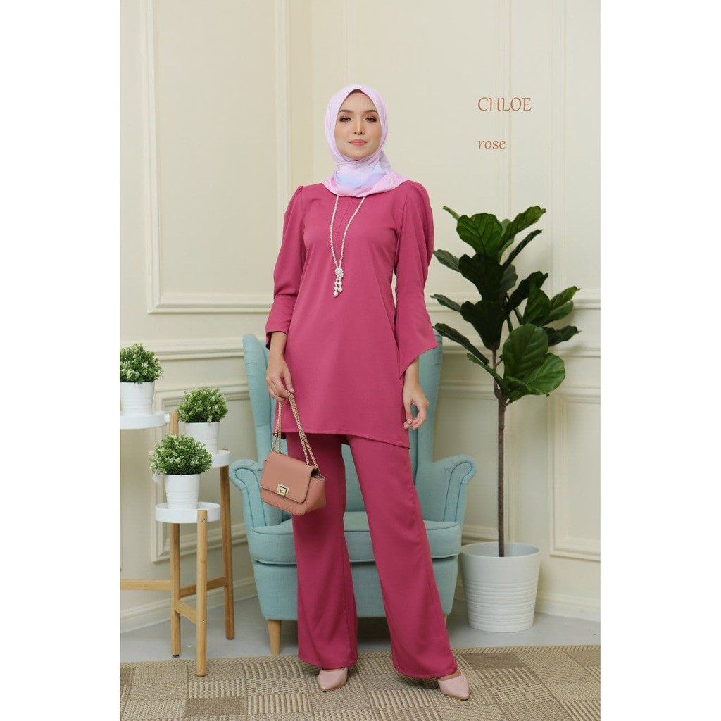 Suit Chloe Set Baju Dan Seluar Warda Suit Plain Baju Raya 2022 Suit