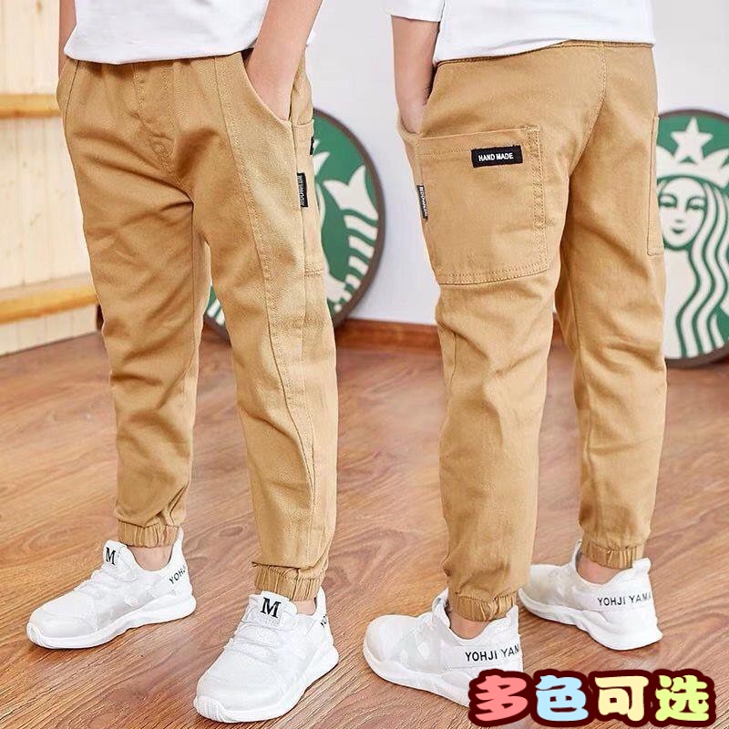 boys casual pants, summer children, autumn clothes, Korean children’s slim trousers, big children Pants loose s clothing large size army green overalls anti-mosquito gray Western