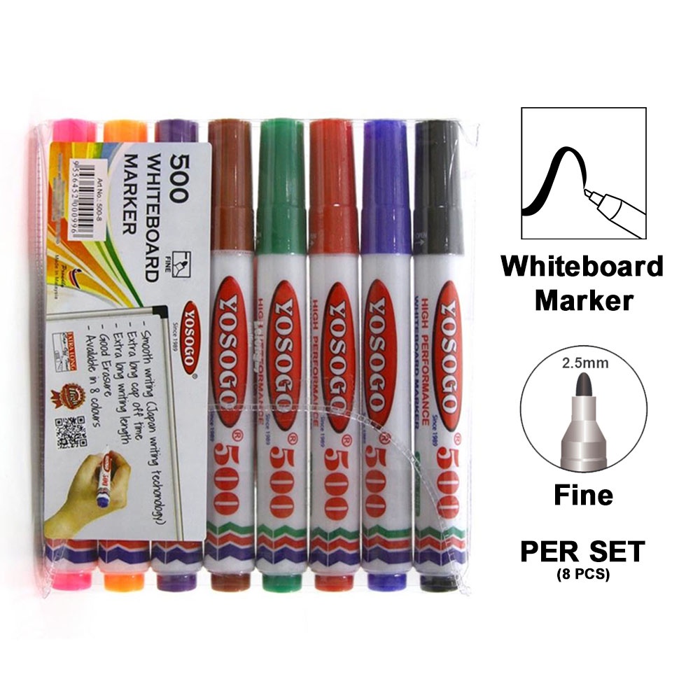 Yosogo 500 High Performance Whiteboard Marker Pen (Set of 8pcs