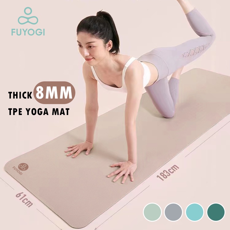 FUYOGI Yoga Mat 8MM TPE Non-Slip Fitness Tasteless Thickened Beginner Double-Sided Workout
