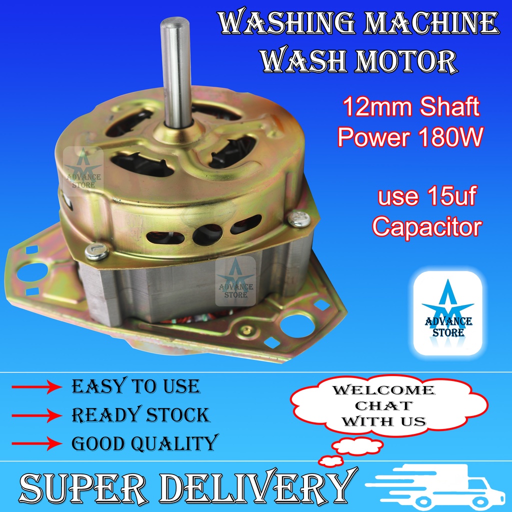 Washing Machine Wash Motor 12mm Shaft 180w power ( Optional use with 15uf capacitor ) Mesin Basuh Semi Auto