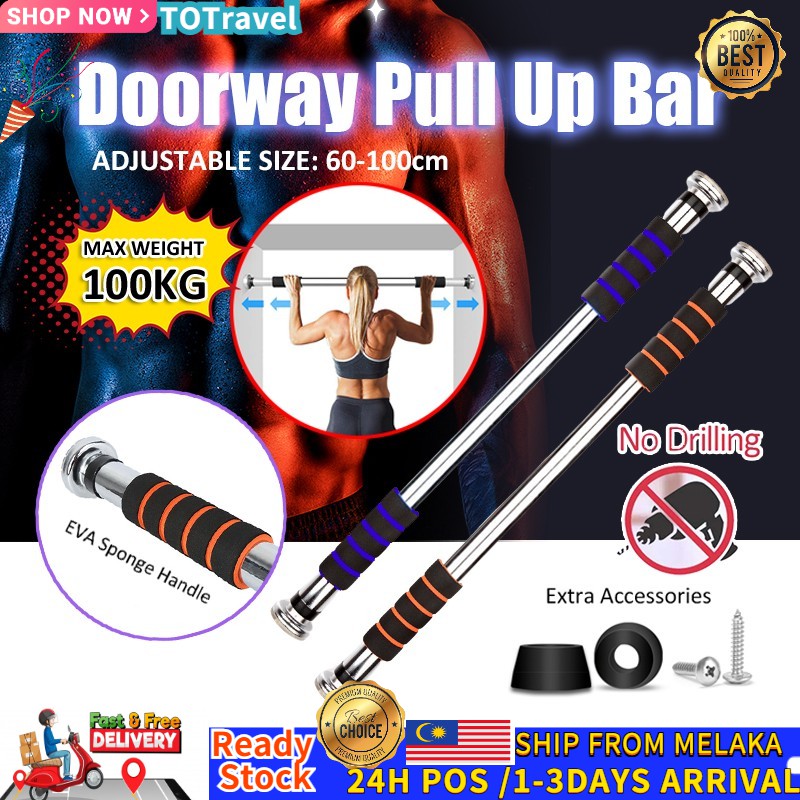 Ready Stock Fitness DoorWay Horizontal Bars 100kg Gym Workout Chin Up Pull Up Bar Training Bar mendatar Sport Equipment