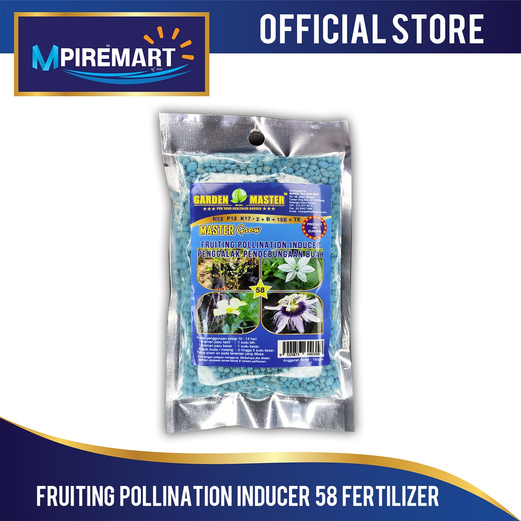 GARDEN MASTER Fruiting Pollination Inducer 58 Fertilizer (150GM) Baja Penggalak Sistem Pendebugaan Buah Baja Bunga Buah