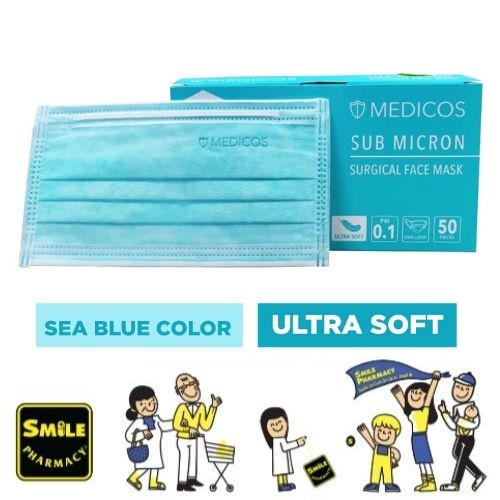 Medicos 3Ply ASTM Level 2 Surgical Face Mask 50Pcs - Sea Blue (Ultra Soft)