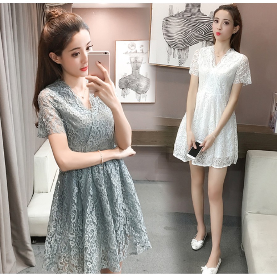 Korean Fashion Summer Lace V Neck Casual Daily Prom Dresses White Mini Dress Shopee Malaysia