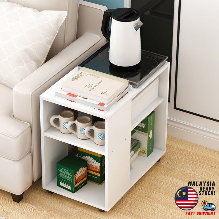 Bedside Table with Roller Bedroom Shelf Bedside Storage Living