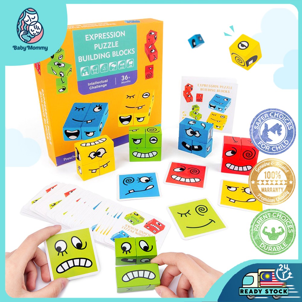 🇲🇾 ReadyStock Kids Emoji Cube Building Blocks Educational Toys ...