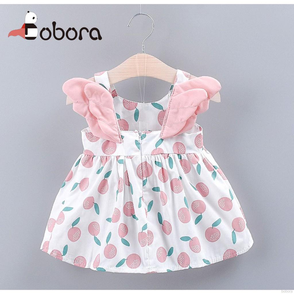 Bobora Baby Girls Sleeveless Strap Dress With Wings Design Cotton