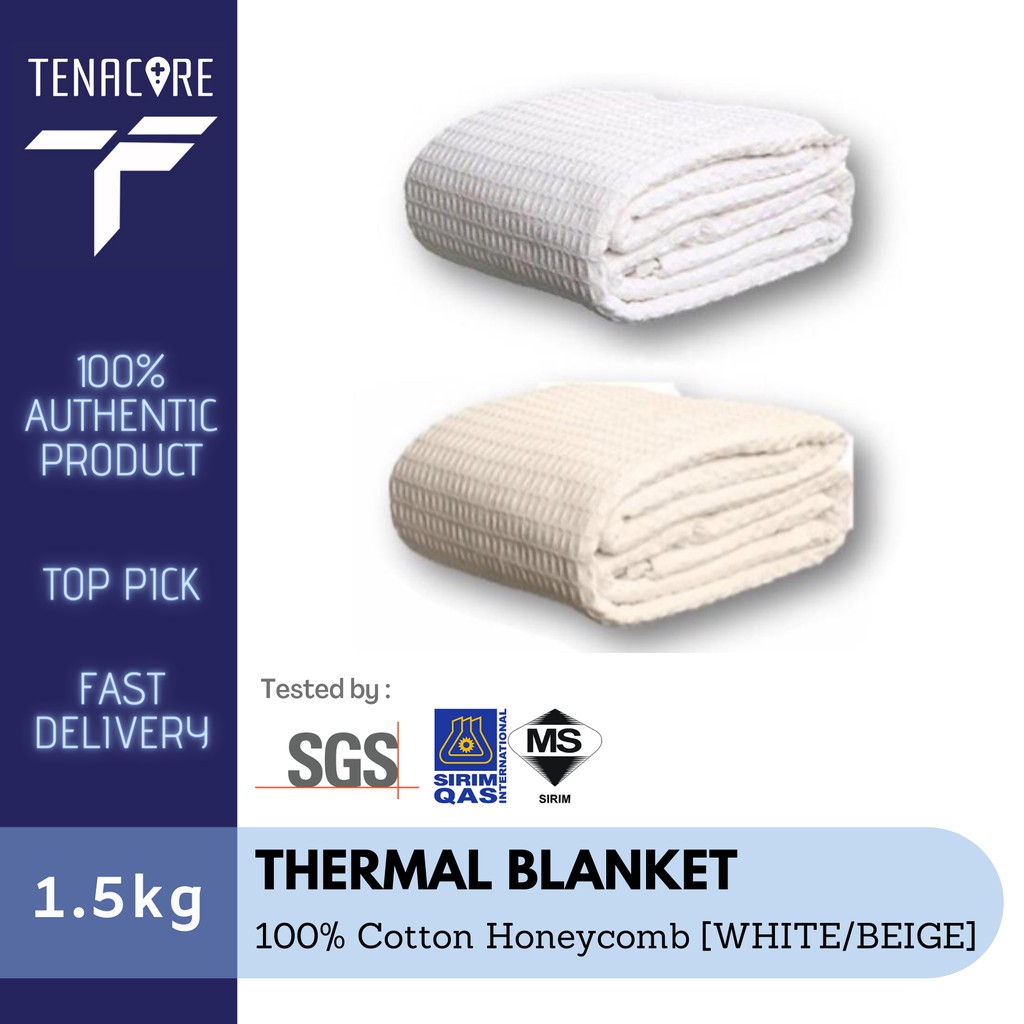 100% Cotton Thermal Blanket Honeycomb - White / Beige | Shopee Malaysia