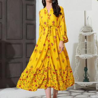 Long Half Quater Sleeved Dress Kurti Muslim Designed Casual Simple Floral  Design Kurta Gown | Shopee Malaysia