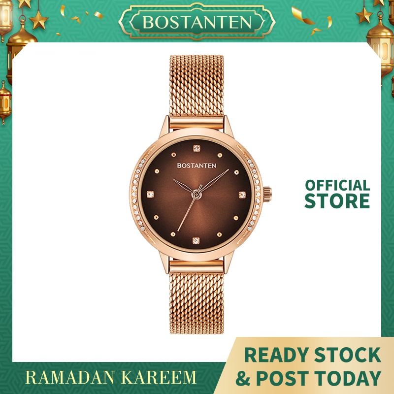 Bostanten Women's Watch With Diamond Dial Fashion Watch Waterproof Jam Tangan Wanita(COD+ free box)