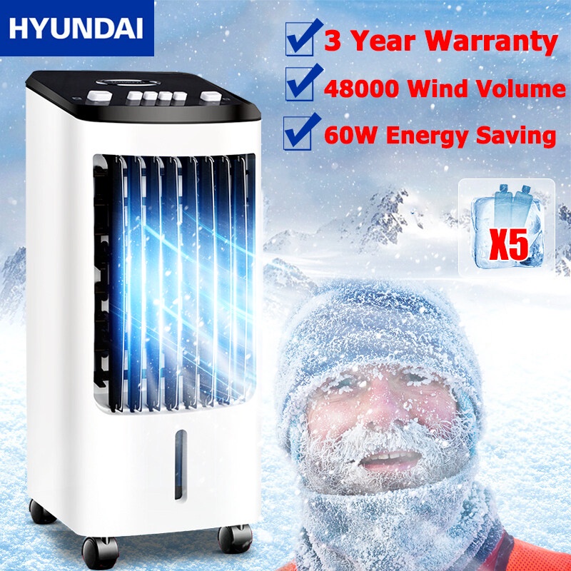 【3 years warranty】HYUNDAI Air Conditioner Fan 3-speed Air Cooler Aircond 40dB Box Fan Cooling Fan Free Ice Crystal冷风机