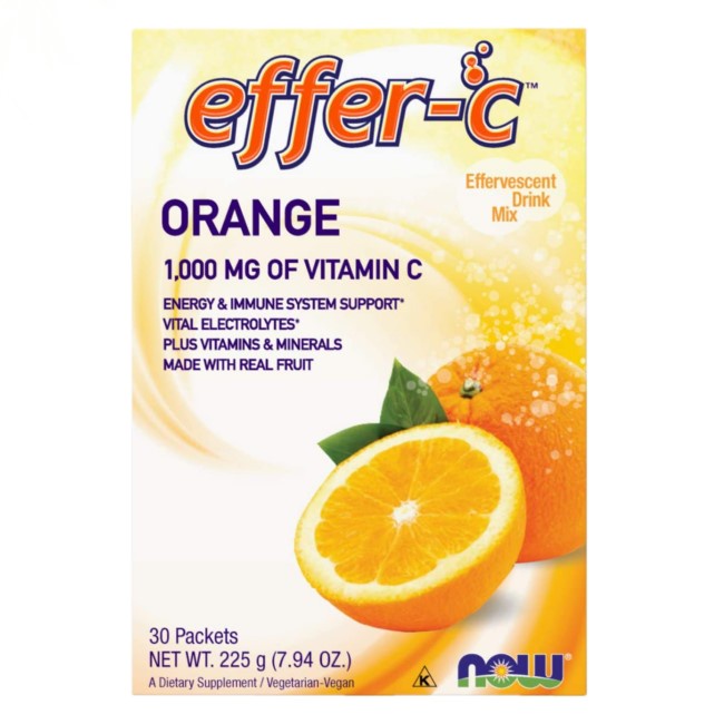 Now Foods, Effer-C, Effervescent Drink Mix, Orange, 1,000 mg, 30 Packets, 7.5 g (0.26 g) Each