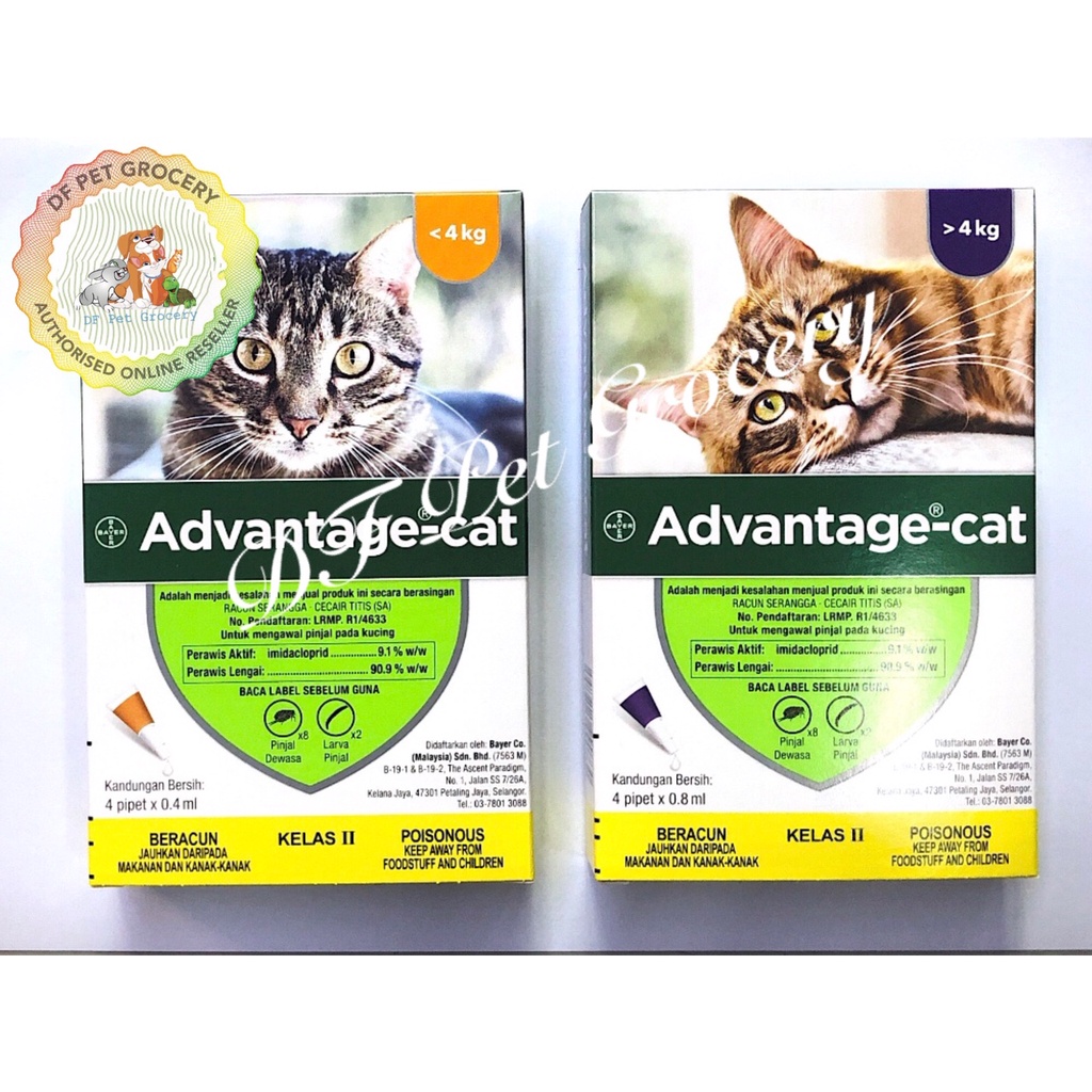In Stock】Advantage Cat 0.4ml / 0.8ml x 4pcs - Cat Flea, Lice 