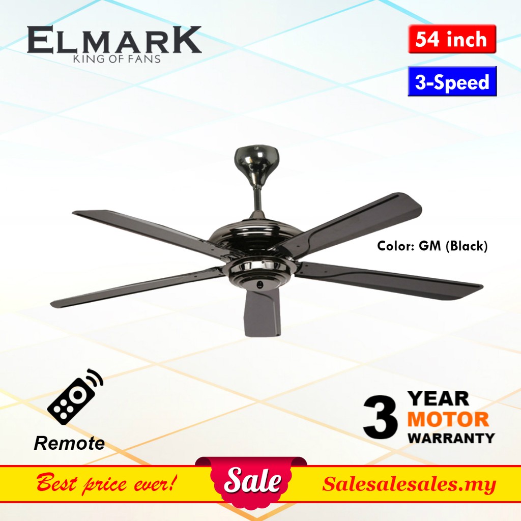 Elmark El 921 520 Remote Ceiling Fan 54 Black Gold Pine