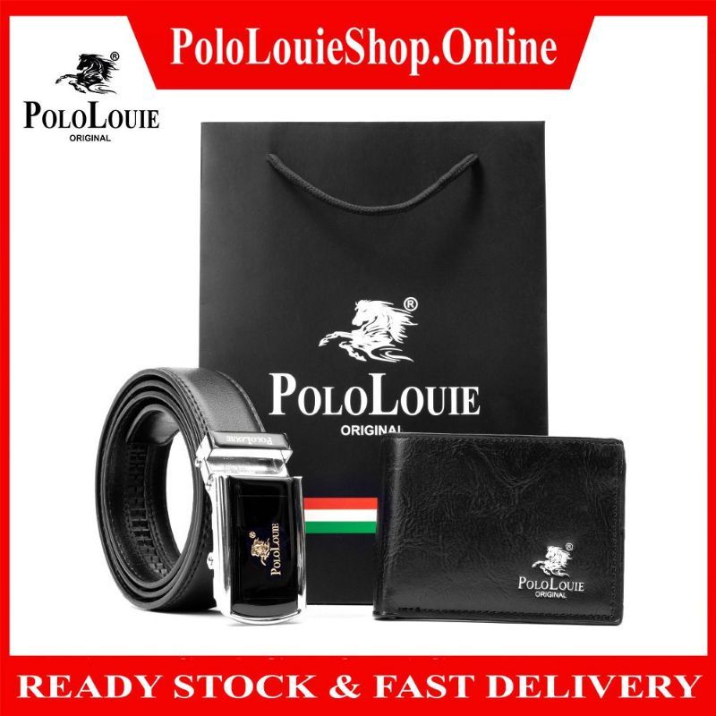 Original Polo Louie Men's Smart Gift Set Short Bifold Wallet Casual Automatic Buckle Strap Belt