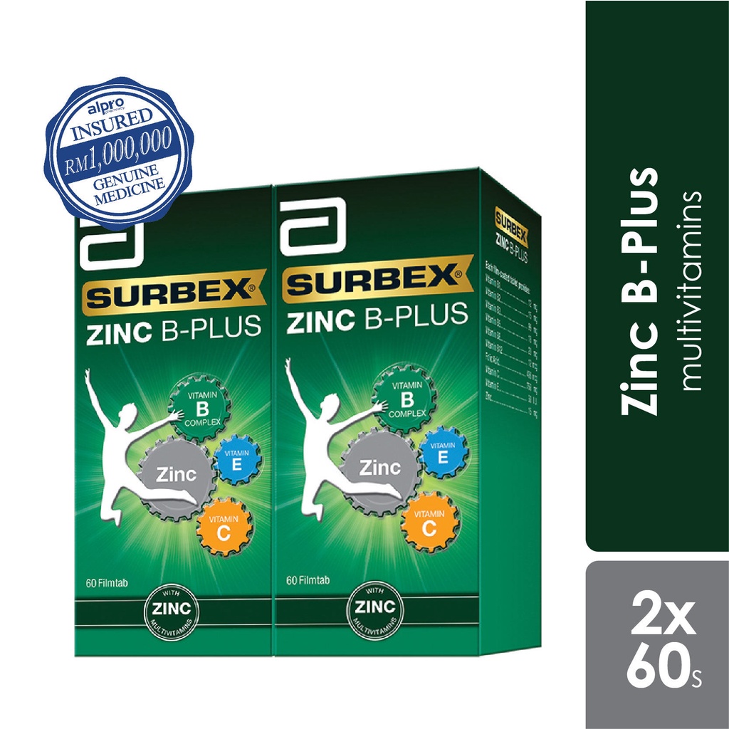 Abbott Surbex Zinc BPlus Boost Your Energy 2 x 60 Filmtab Shopee