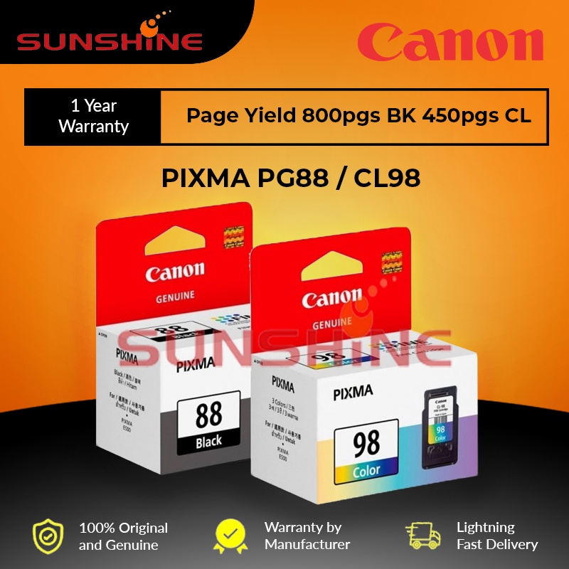 Canon PG 88 CL 98 Black and Color Ink Cartridge E510/E610/E500/E600 PG88 CL98 / with PP (photo