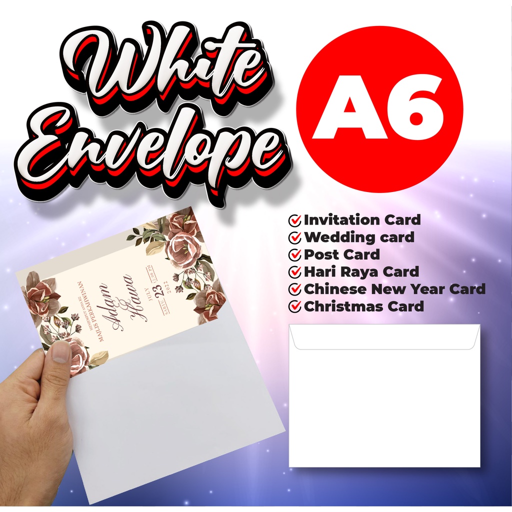 WHITE ENVELOPE A6 > Postcard Envelope > Sampul Surat Putih A6 Shopee