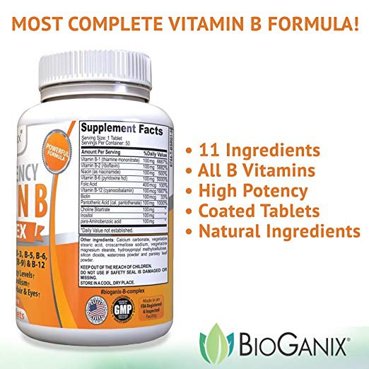 Vitamin B Complex Supplement Folic Acid Vegan Non Gmo High Potency