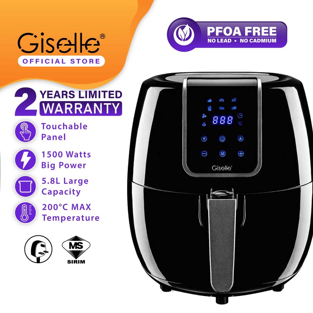 Giselle Digital Air Fryer 5.8XL with Touch Control Timer Temperature Control - Black (1800W) KEA0208