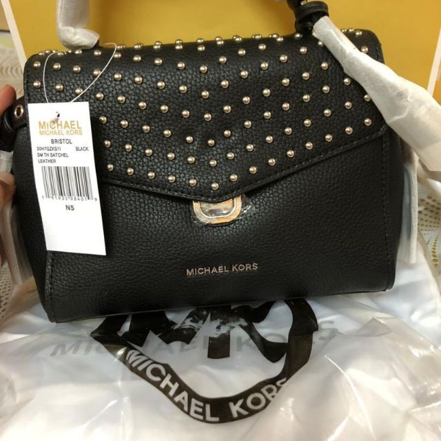 michael kors bristol studded leather satchel