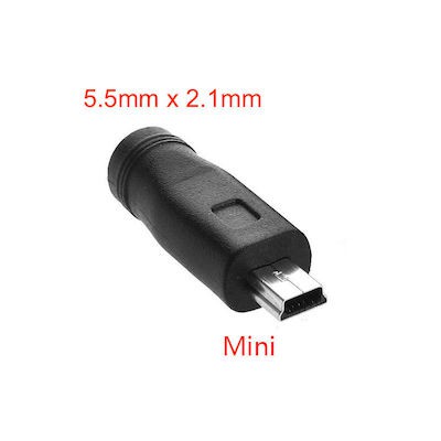 DC Power 5.5mmx2.1mm Female to M 5p Mini-b USB Connector