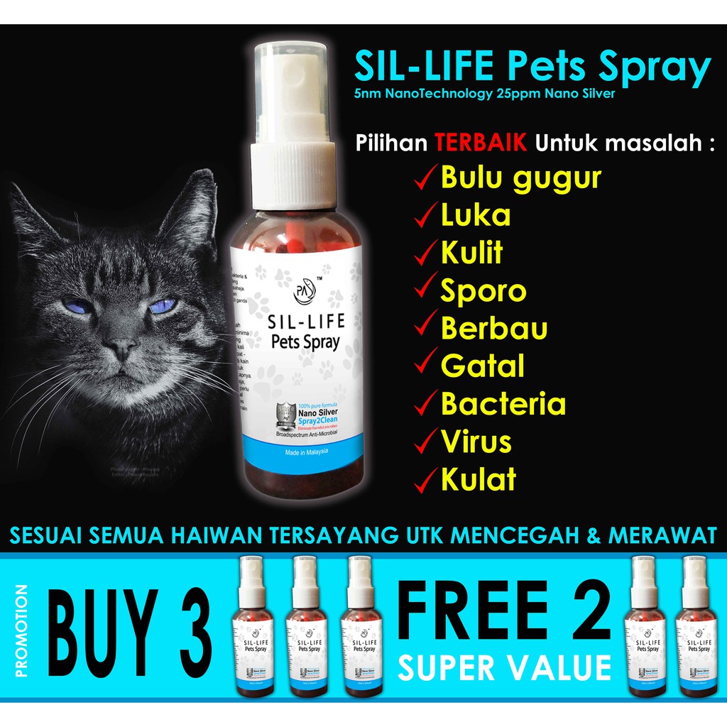 PA Sil-Life Pets Spray (60ml) Merawat Kurap kucing nano silver 5nm 