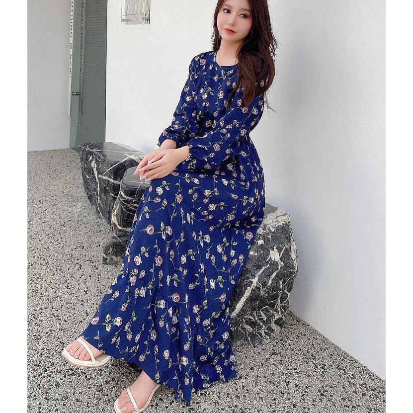 #102#Long Sleeve Floral Pregnant Woman Loose Maxi Dress Maternity Dress