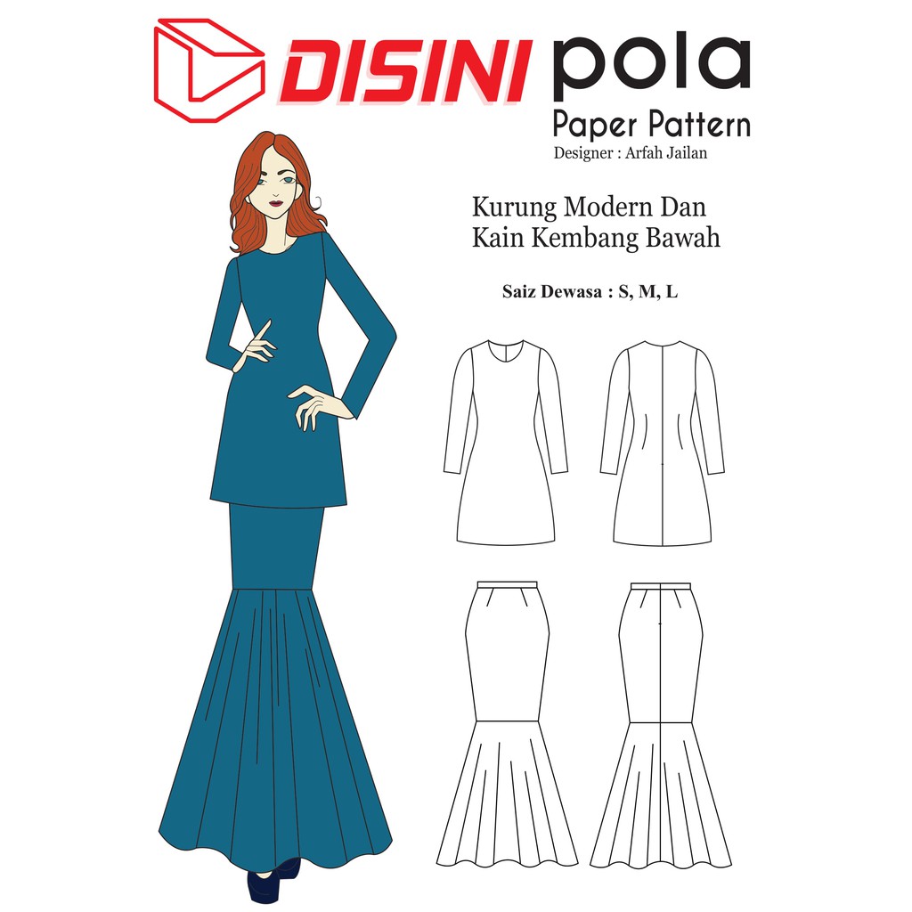 Pola Pakaian Baju Kurung Modern Kain Kembang Bawah Designer Arfah Jailan