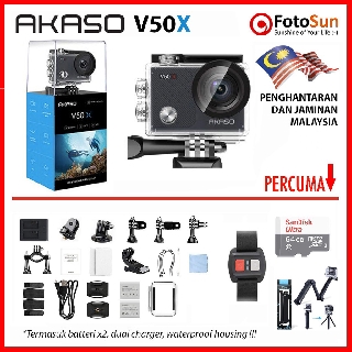 AKASO V50X / V50 X - 4K , anti-gegar, WIFI, touch LCD action kamera - 1 Jaminan Di Malaysia