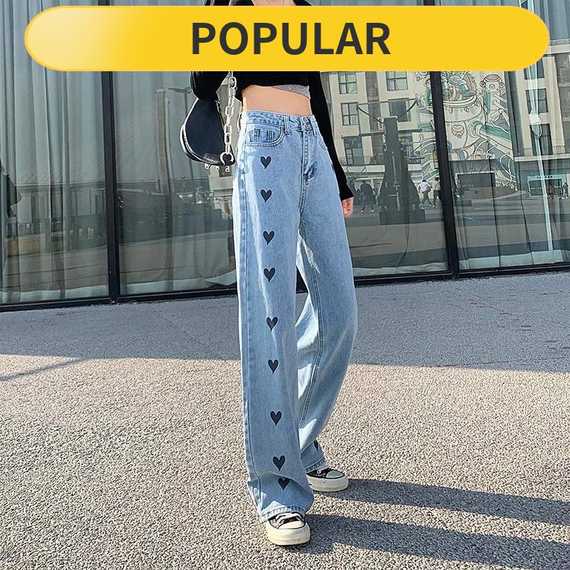 ❤[READY STOCK] jogger pants plus size joger pants jogging pants women Love printed jeans female straight loose 2021 new C