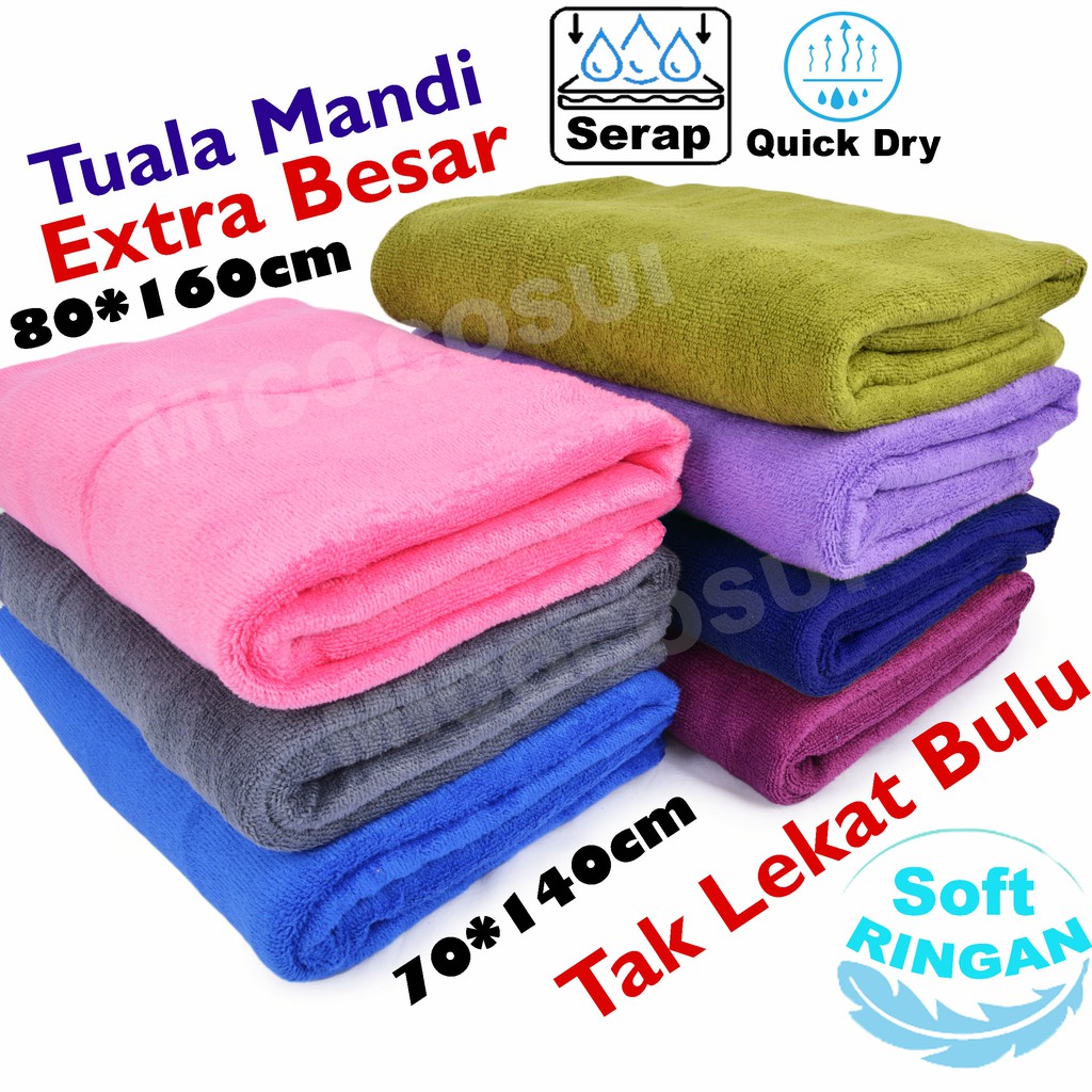 Bath Towel Tuala Mandi Dewasa Extra Besar Microfiber Janji Serap Air !! 70*140cm Dan 80*160cm