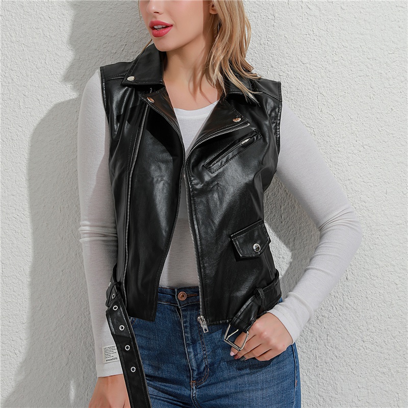 leather sleeveless jacket women's