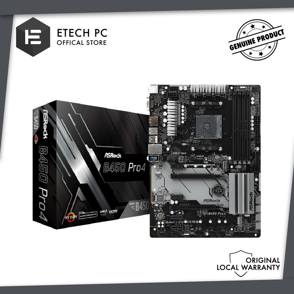 Asrock B450 Pro4 Socket Am4 Mainboard Can Support Mining Pcie X 6 Shopee Malaysia