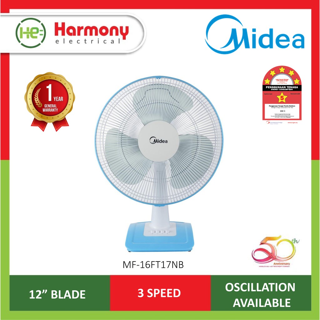 Midea 16 Table Fan Mf 16ft17nb Mf 16ft15nb Kipas Meja Shopee Malaysia