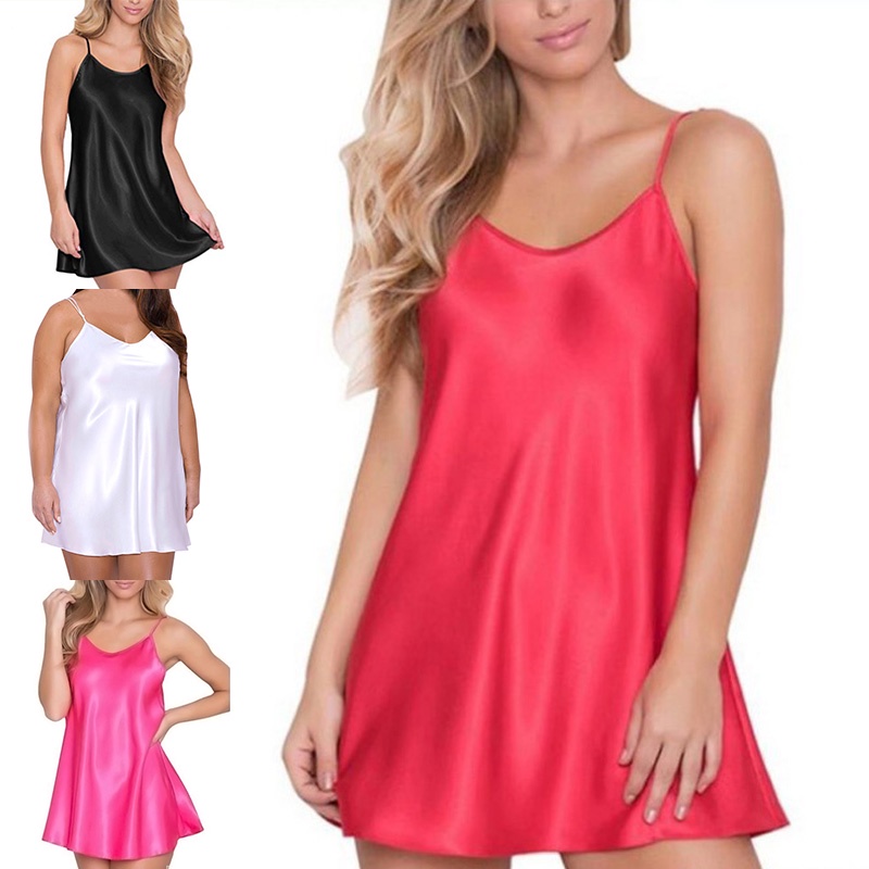 Oversize 7XL 8XL Female Satin Nightgown Lady Sexy Spaghetti Strap Night ...