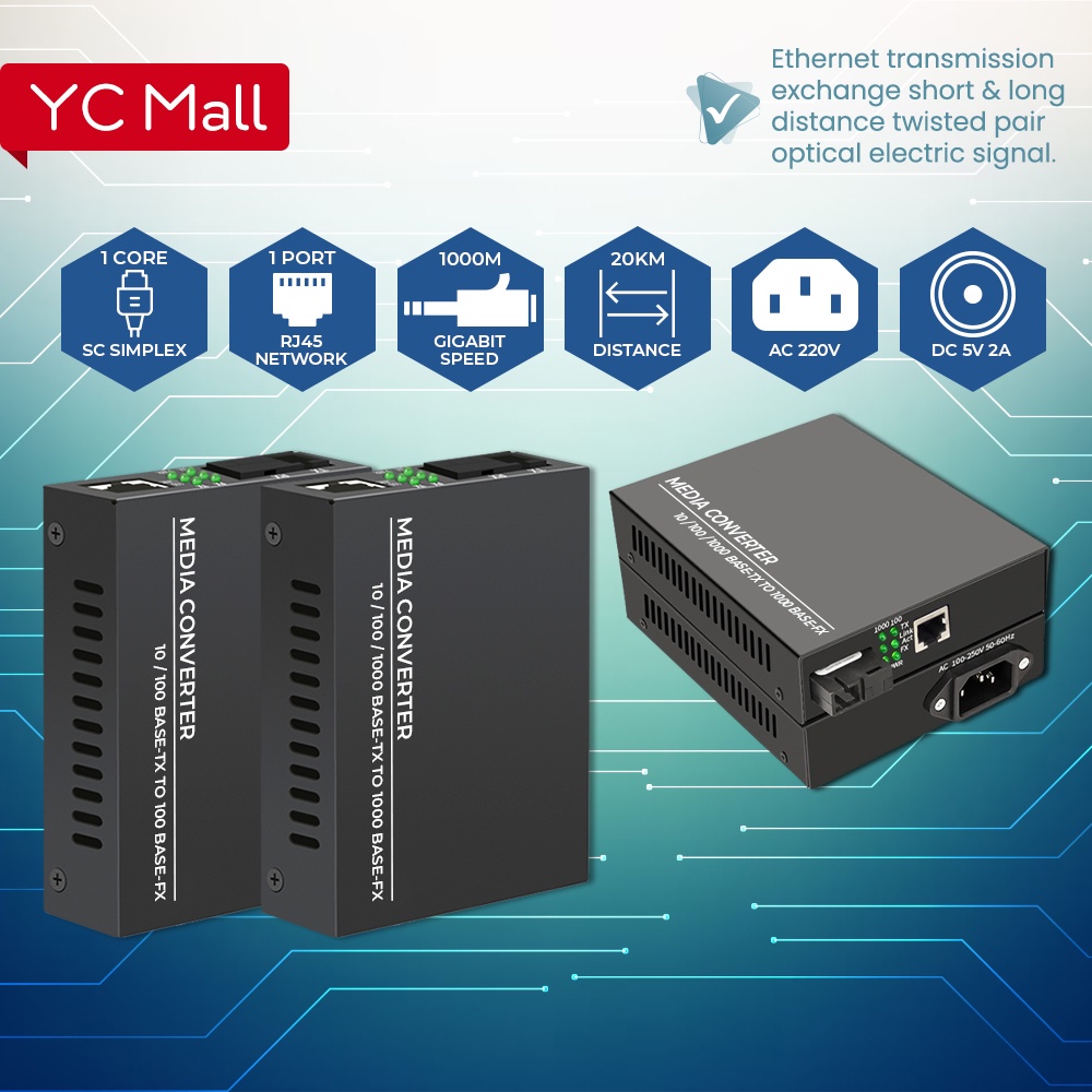 SC Singlemode Simplex Fiber To Ethernet 10/100 & 10/100/1000 Gigabit ...