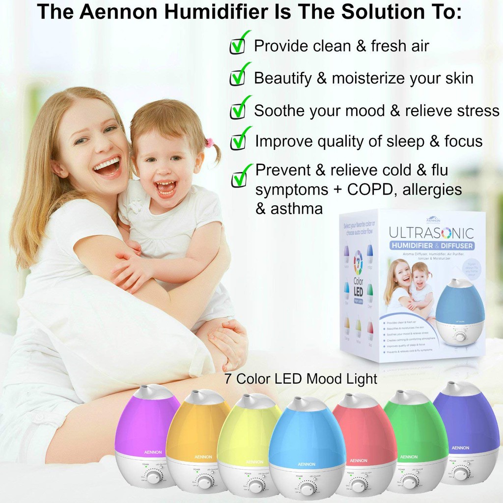 Ultrasonic Humidifiers Sleep Breath Better with Clean & Fresh Air Focus 20 Hours+ Use for Home Baby Room Bedroom Office Skin Aennon Cool Mist Humidifier Improves Health Mood 