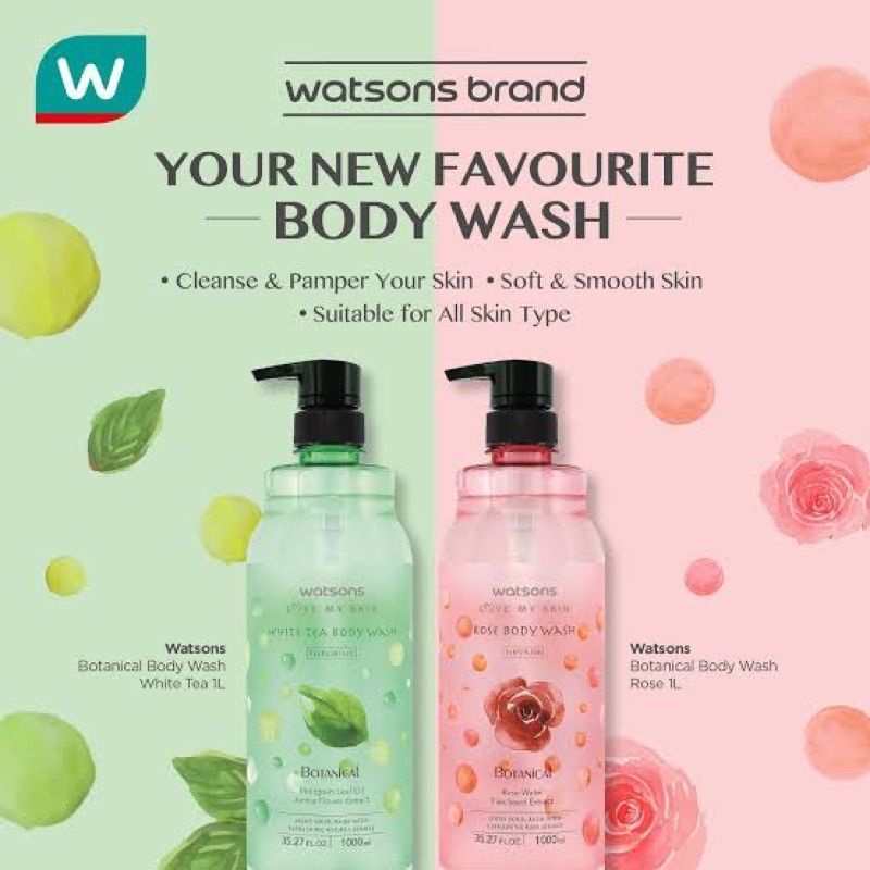 WATSONS Love My Skin Body Wash White Tea/ Rose/ Cherry Blossom (1 Liter