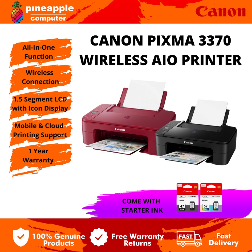 Canon Pixma E3370 Wireless All In One Printer Blackred Shopee Malaysia 